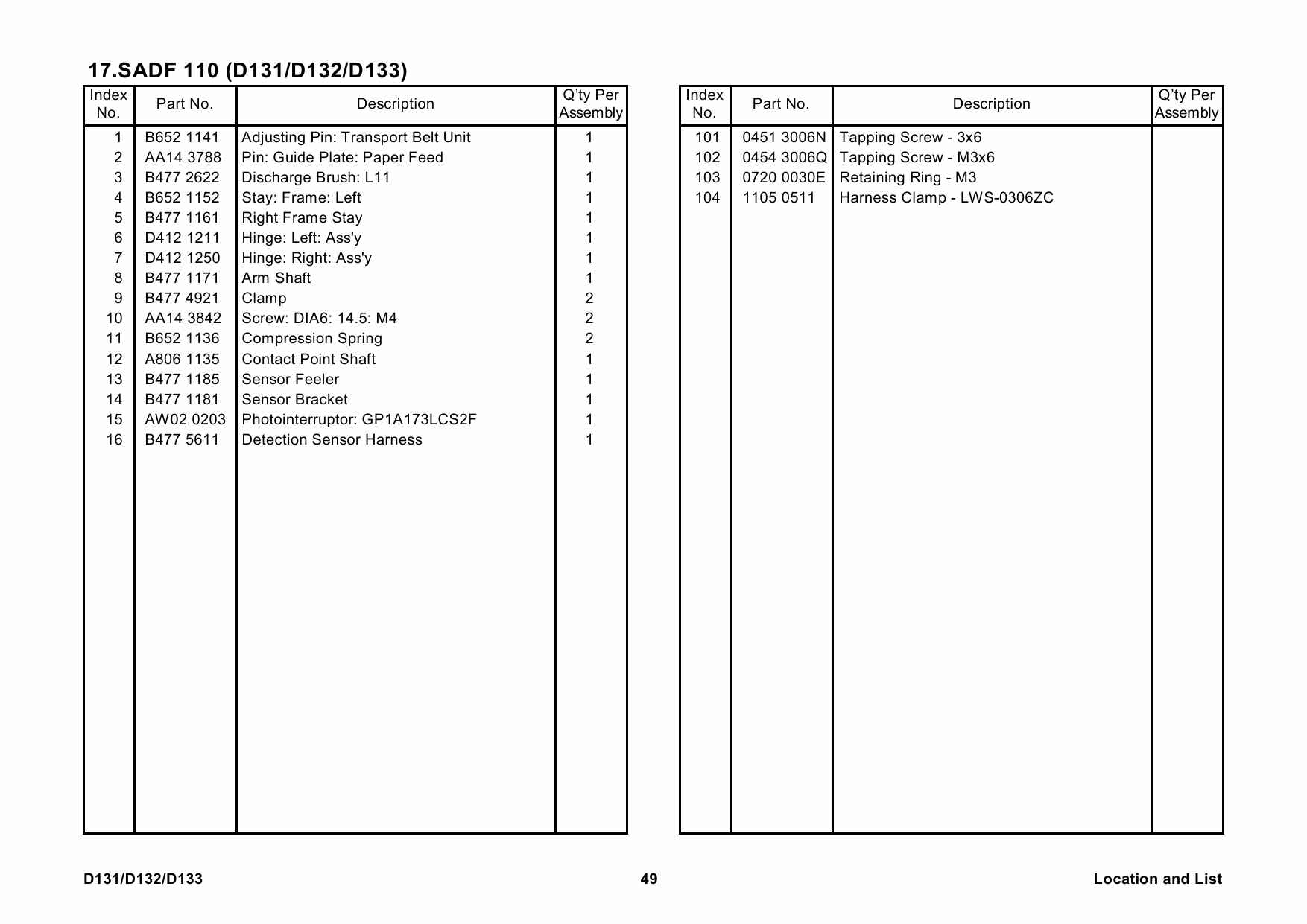 RICOH Aficio MP-6002 7502 9002 D131 D132 D133 Parts Catalog-3